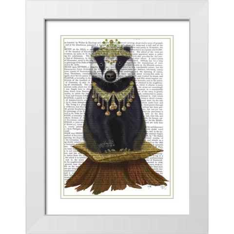 Badger with Tiara, Full White Modern Wood Framed Art Print with Double Matting by Fab Funky