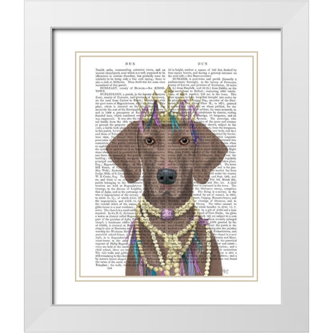 Weimaraner with Tiara White Modern Wood Framed Art Print with Double Matting by Fab Funky