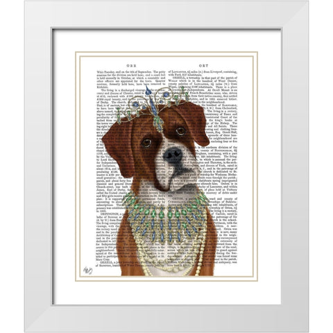 Boxer and Tiara, Portrait White Modern Wood Framed Art Print with Double Matting by Fab Funky