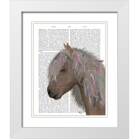 Horse Beige with Ribbons White Modern Wood Framed Art Print with Double Matting by Fab Funky