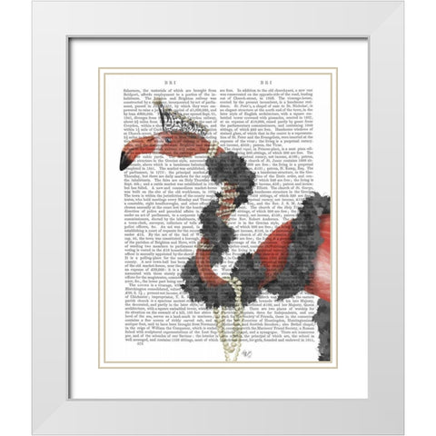Flamingo and Pearls, Portrait White Modern Wood Framed Art Print with Double Matting by Fab Funky