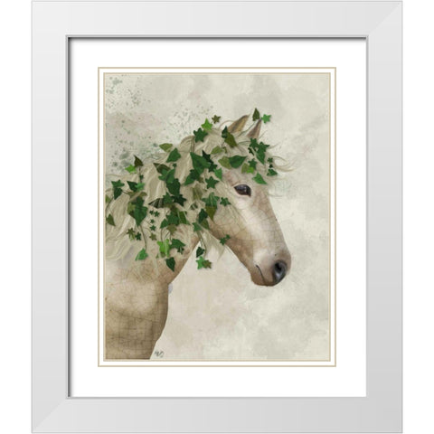 Horse Porcelain with Ivy White Modern Wood Framed Art Print with Double Matting by Fab Funky