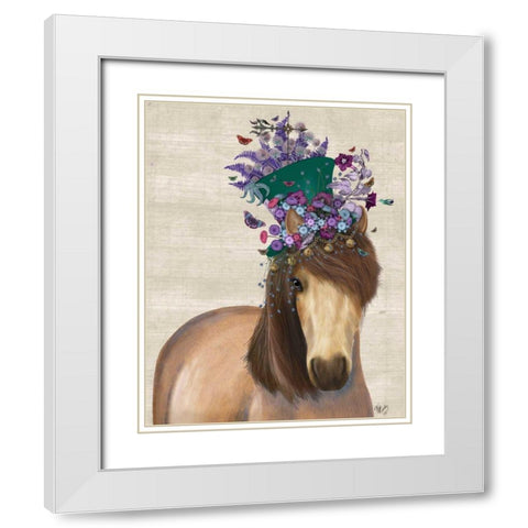 Horse Mad Hatter White Modern Wood Framed Art Print with Double Matting by Fab Funky