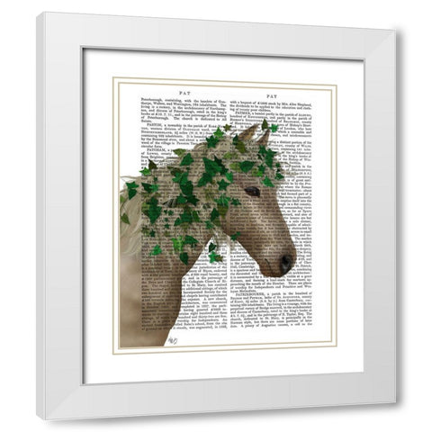 Horse Porcelain with Ivy White Modern Wood Framed Art Print with Double Matting by Fab Funky