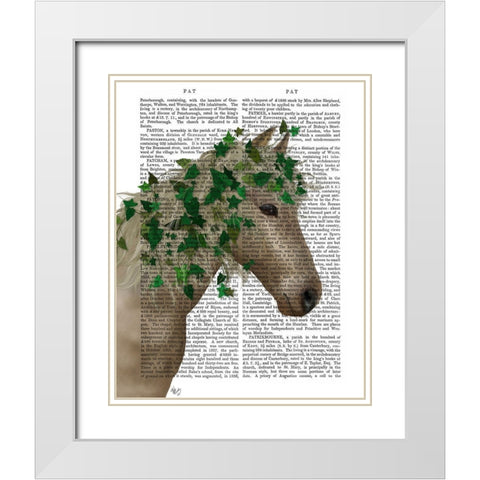 Horse Porcelain with Ivy White Modern Wood Framed Art Print with Double Matting by Fab Funky