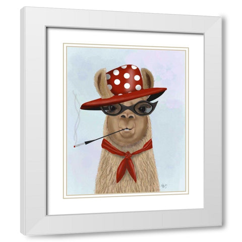 Fabulous Llama White Modern Wood Framed Art Print with Double Matting by Fab Funky