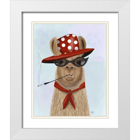 Fabulous Llama White Modern Wood Framed Art Print with Double Matting by Fab Funky