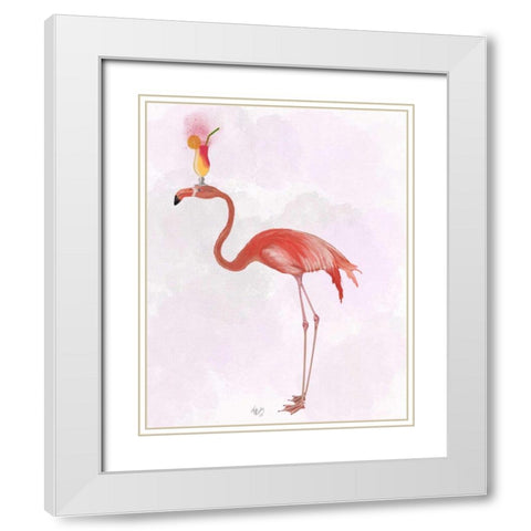 Flamingo and Cocktail 4 White Modern Wood Framed Art Print with Double Matting by Fab Funky