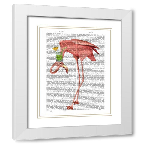 Flamingo and Cocktail 1 White Modern Wood Framed Art Print with Double Matting by Fab Funky