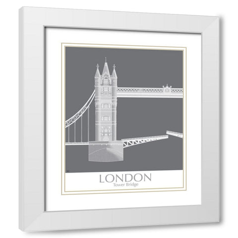 London Tower Brdige MonoChrome White Modern Wood Framed Art Print with Double Matting by Fab Funky
