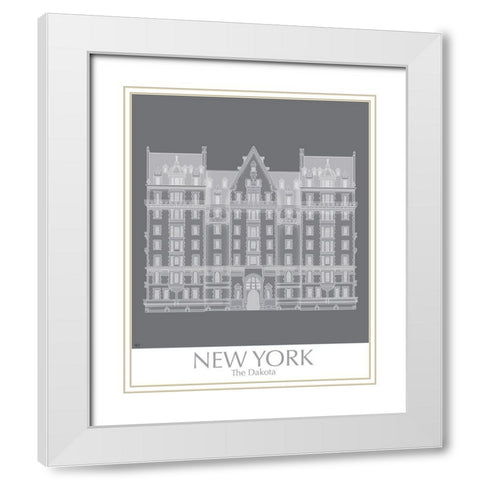 New York The Dakota Building Monochrome White Modern Wood Framed Art Print with Double Matting by Fab Funky