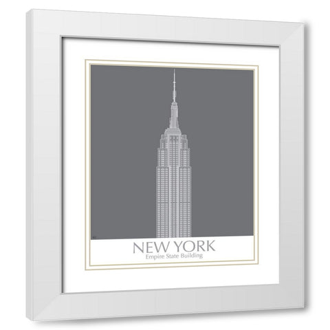 New York Empire State Building Monochrome White Modern Wood Framed Art Print with Double Matting by Fab Funky