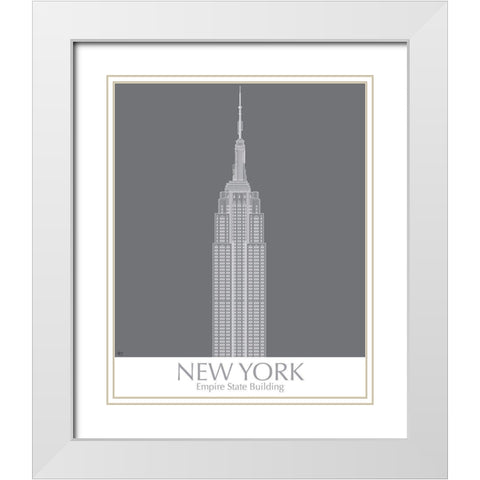 New York Empire State Building Monochrome White Modern Wood Framed Art Print with Double Matting by Fab Funky