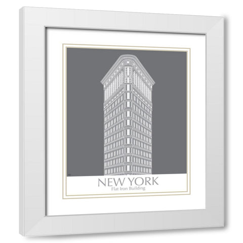 New York Flat Iron Building Monochrome White Modern Wood Framed Art Print with Double Matting by Fab Funky