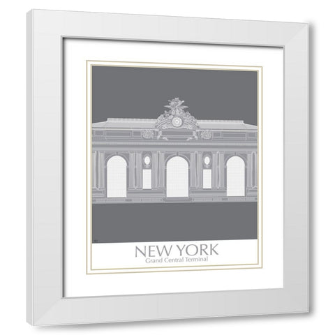 New York Grand Central Monochrome White Modern Wood Framed Art Print with Double Matting by Fab Funky