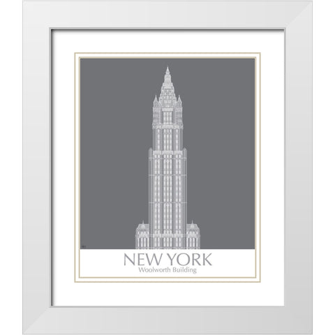 New York Woolworth Building Monochrome White Modern Wood Framed Art Print with Double Matting by Fab Funky