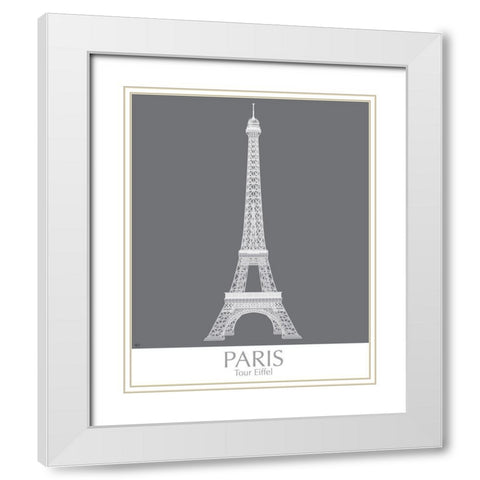 Paris Eiffel Tower Monochrome White Modern Wood Framed Art Print with Double Matting by Fab Funky