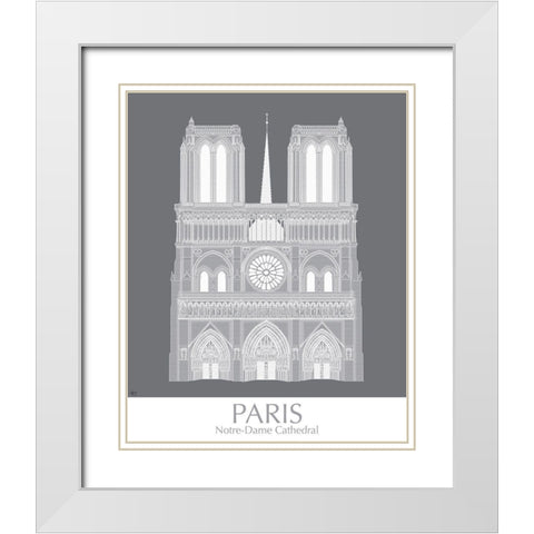 Paris Notre Dame Monochrome White Modern Wood Framed Art Print with Double Matting by Fab Funky