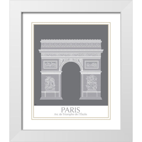 Paris Arc De Triomph Monochrome White Modern Wood Framed Art Print with Double Matting by Fab Funky