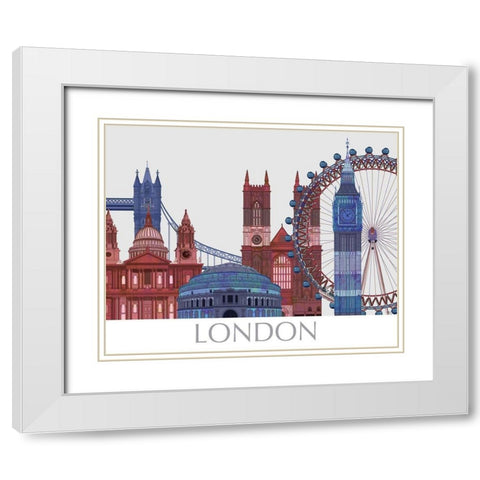 London Landmarks , Red Blue White Modern Wood Framed Art Print with Double Matting by Fab Funky