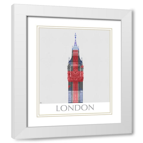 London Big Ben Union Jack White Modern Wood Framed Art Print with Double Matting by Fab Funky