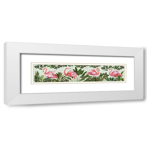 Fluffy Flamingos White Modern Wood Framed Art Print with Double Matting by Fab Funky