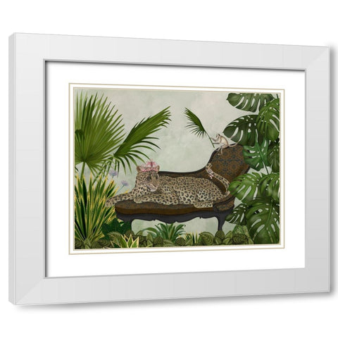 Leopard Chaise Longue White Modern Wood Framed Art Print with Double Matting by Fab Funky
