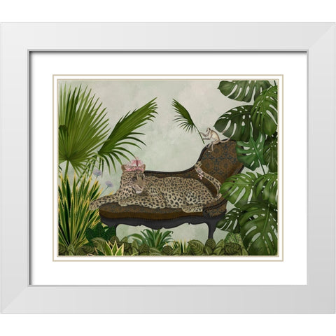 Leopard Chaise Longue White Modern Wood Framed Art Print with Double Matting by Fab Funky