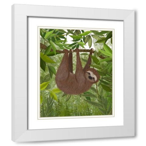 Sloth Hanging Around White Modern Wood Framed Art Print with Double Matting by Fab Funky