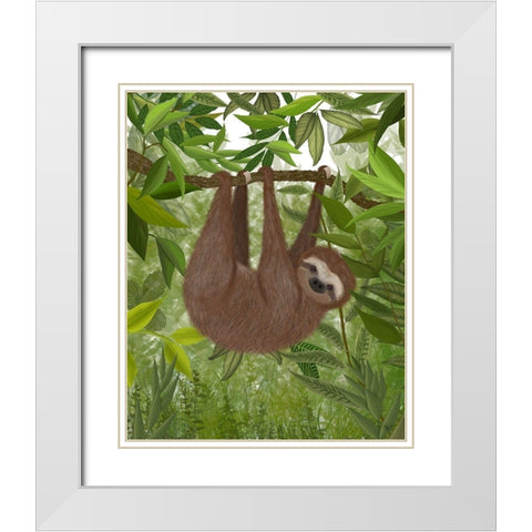 Sloth Hanging Around White Modern Wood Framed Art Print with Double Matting by Fab Funky