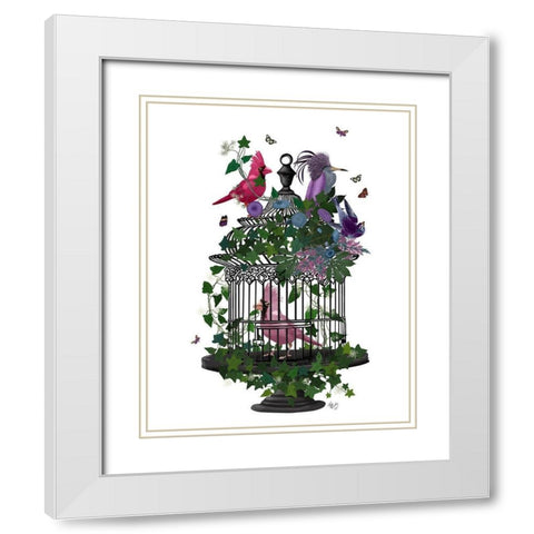 Flower Birdcage 1 White Modern Wood Framed Art Print with Double Matting by Fab Funky