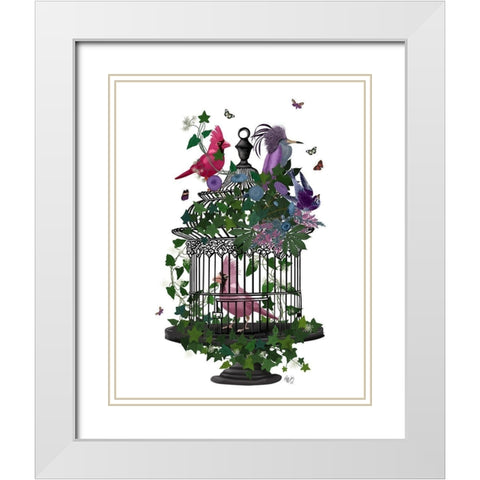 Flower Birdcage 1 White Modern Wood Framed Art Print with Double Matting by Fab Funky