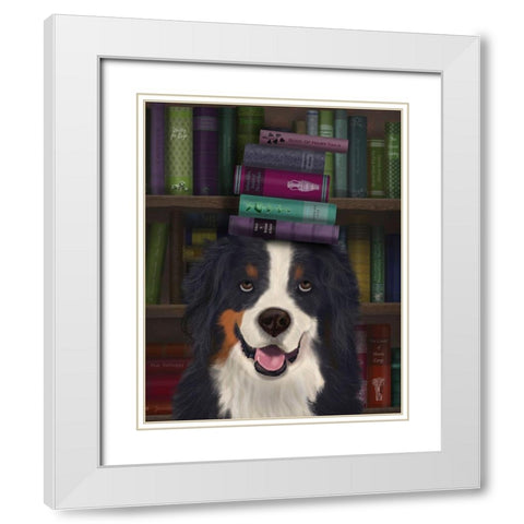 Bernese and Books White Modern Wood Framed Art Print with Double Matting by Fab Funky