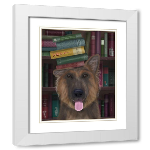 German Shepherd and Books White Modern Wood Framed Art Print with Double Matting by Fab Funky