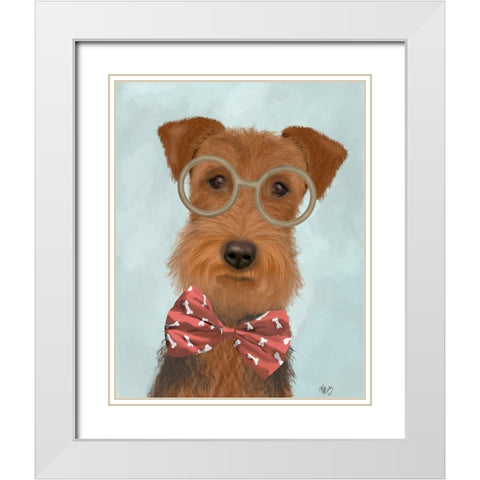Airedale with Glasses and Bow Tie White Modern Wood Framed Art Print with Double Matting by Fab Funky