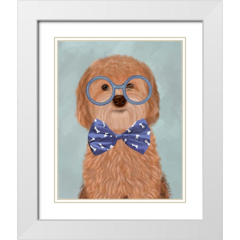 Cockerpoo, Apricot, with Glasses and Bow Tie White Modern Wood Framed Art Print with Double Matting by Fab Funky