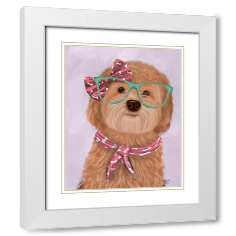 Cockerpoo, Apricot, with Glasses and Scarf White Modern Wood Framed Art Print with Double Matting by Fab Funky