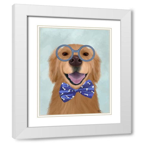 Golden Retriever, Glasses and Bow Tie White Modern Wood Framed Art Print with Double Matting by Fab Funky