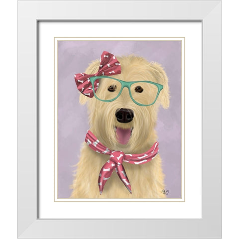 Wheaten Terrier with Glasses and Scarf White Modern Wood Framed Art Print with Double Matting by Fab Funky
