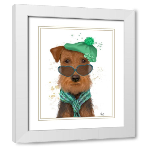 Airedale and Heart Glasses White Modern Wood Framed Art Print with Double Matting by Fab Funky