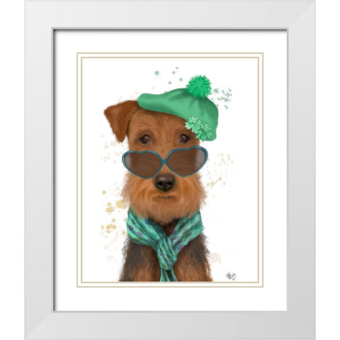 Airedale and Heart Glasses White Modern Wood Framed Art Print with Double Matting by Fab Funky