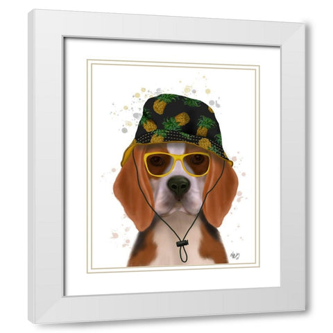 Beagle and Bucket Hat White Modern Wood Framed Art Print with Double Matting by Fab Funky