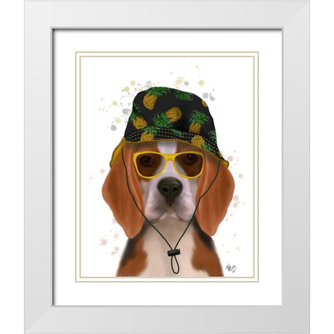 Beagle and Bucket Hat White Modern Wood Framed Art Print with Double Matting by Fab Funky
