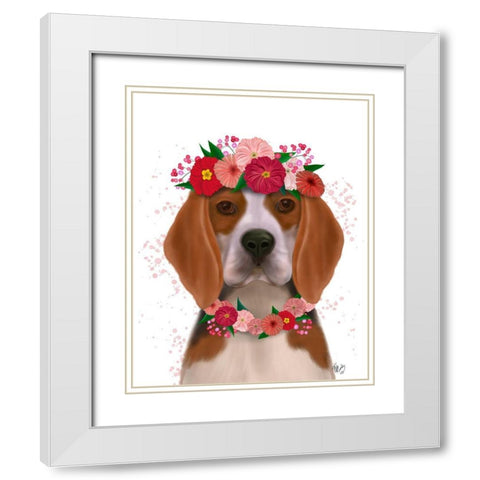 Beagle Flower Headdress White Modern Wood Framed Art Print with Double Matting by Fab Funky