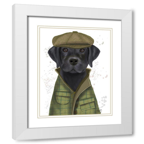 Black Labrador Country Dog White Modern Wood Framed Art Print with Double Matting by Fab Funky