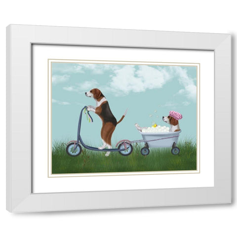 Beagle Scooter White Modern Wood Framed Art Print with Double Matting by Fab Funky