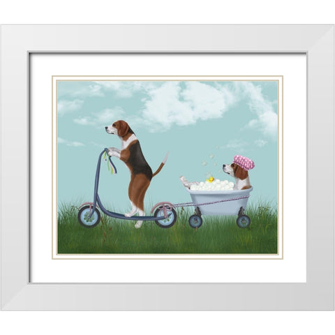Beagle Scooter White Modern Wood Framed Art Print with Double Matting by Fab Funky