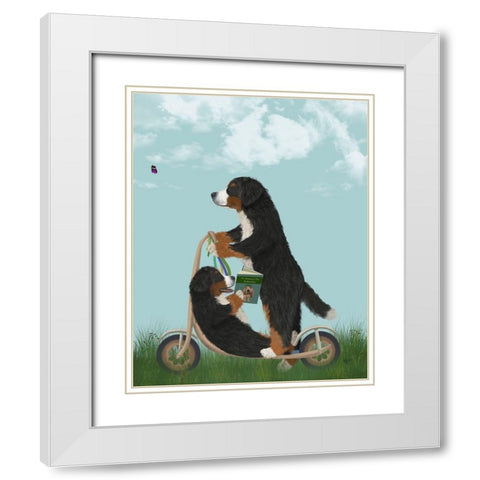 Bernese Scooter White Modern Wood Framed Art Print with Double Matting by Fab Funky