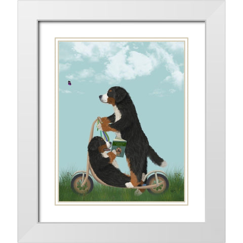 Bernese Scooter White Modern Wood Framed Art Print with Double Matting by Fab Funky