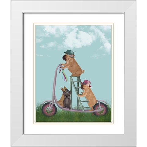 French Bulldog Scooter White Modern Wood Framed Art Print with Double Matting by Fab Funky